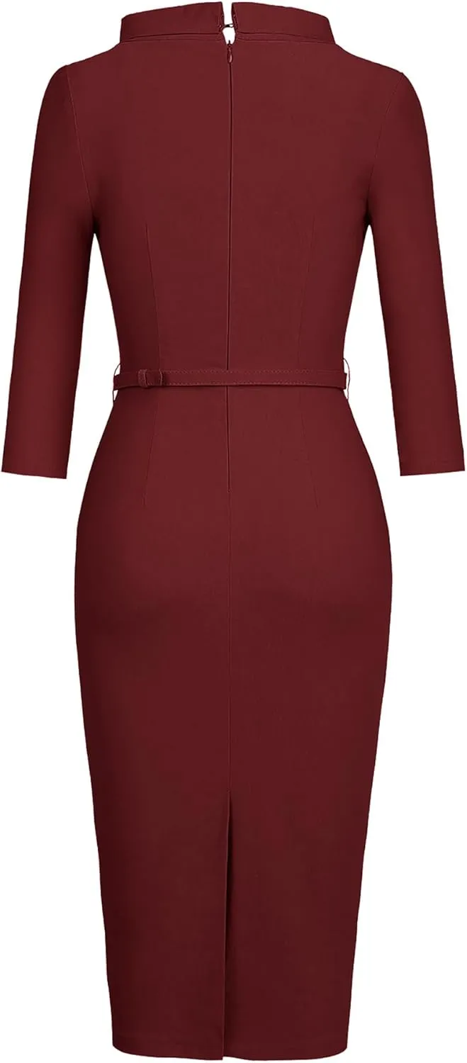 MUXXN Women's 1950s Vintage 3/4 Sleeve Elegant Collar Cocktail Evening Dress