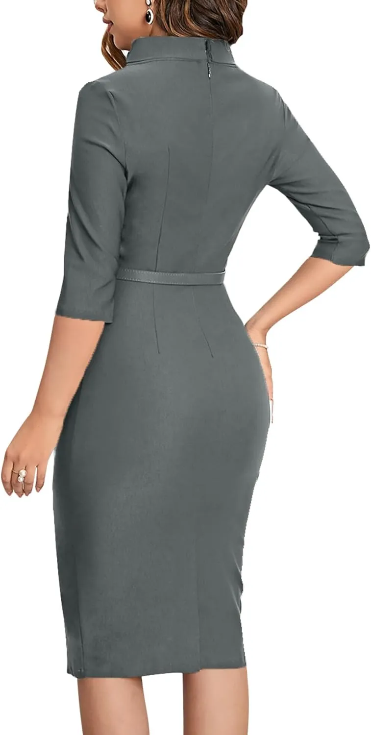 MUXXN Women's 1950s Vintage 3/4 Sleeve Elegant Collar Cocktail Evening Dress