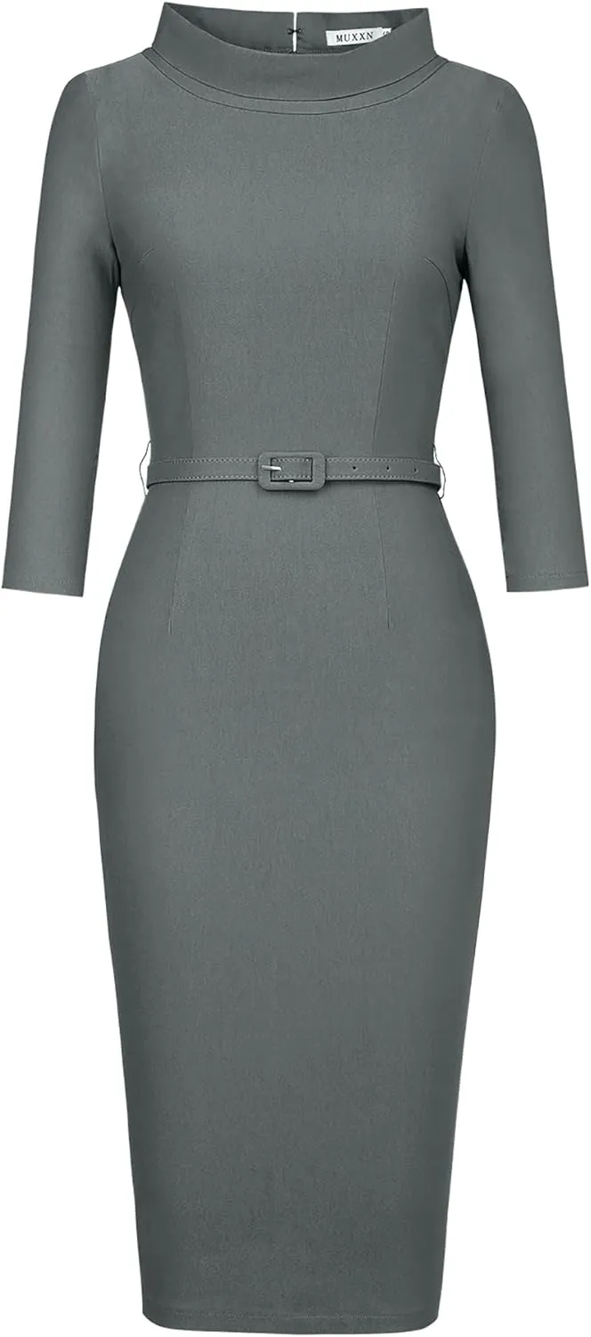MUXXN Women's 1950s Vintage 3/4 Sleeve Elegant Collar Cocktail Evening Dress