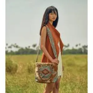 Myra Azure patterned Leather & Hairon Bag