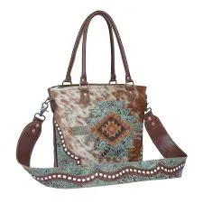 Myra Azure patterned Leather & Hairon Bag