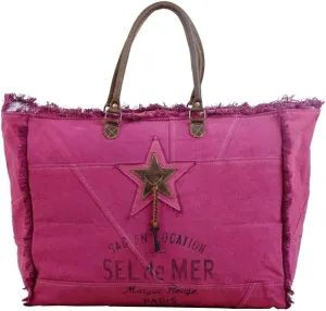 Myra Bag Popping Pink Weekender Bag Upcycled Cotton & Leather S-2805