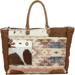 Myra Bag Requisite Weekender Bag Upcycled Canvas, Leather, Cowhide & Rug S-2059
