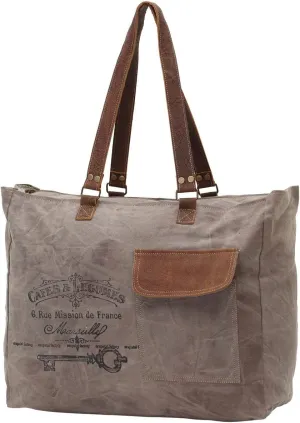 Myra Bags Cafe & Legumes Upcycled Canvas Weekender Bag S-0772