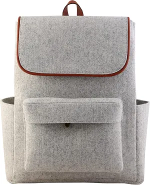 Mysa Grey Felt and Vegan Leather Slim Vintage Designer Fashion Backpack Shoulder Bag Day Bags with Adjustable Straps for Office Work Travel Weekend for Men Women