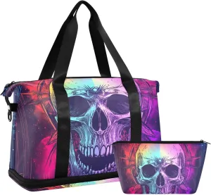 Mysterious Tarot Astrological Skeleton Travel Duffel Bag Sports Gym Tote Bag with Toiletry Bag for Sports Multifunctional