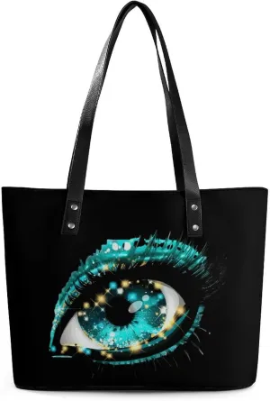 Mystical Magical Eye Blue Print_pixian_ai Leather Handbags for Women Shoulder Tote Crossbody Travel Purses with Zippered