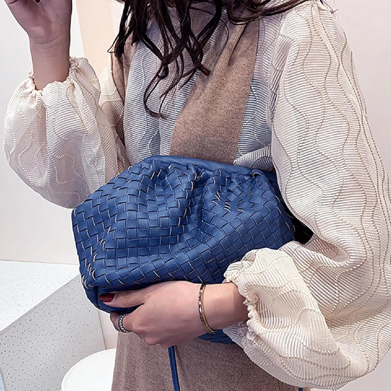 NAARIIAN Woven Crossbody Bags for Women Evening Clutch Hobo Cloud Purse Designer Handbags for Ladies