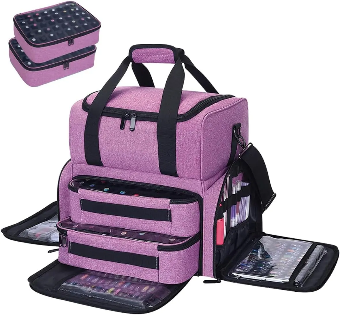 Nail Polish Organizer Storage Case 80 Bottles Large Capacity Travel Bag with 2 Detachable Bags Purple