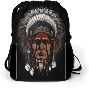 Native American Indian Warrior Gym Bag Workout Gym Backpack with Shoe Compartment Sports Bags for Women Men