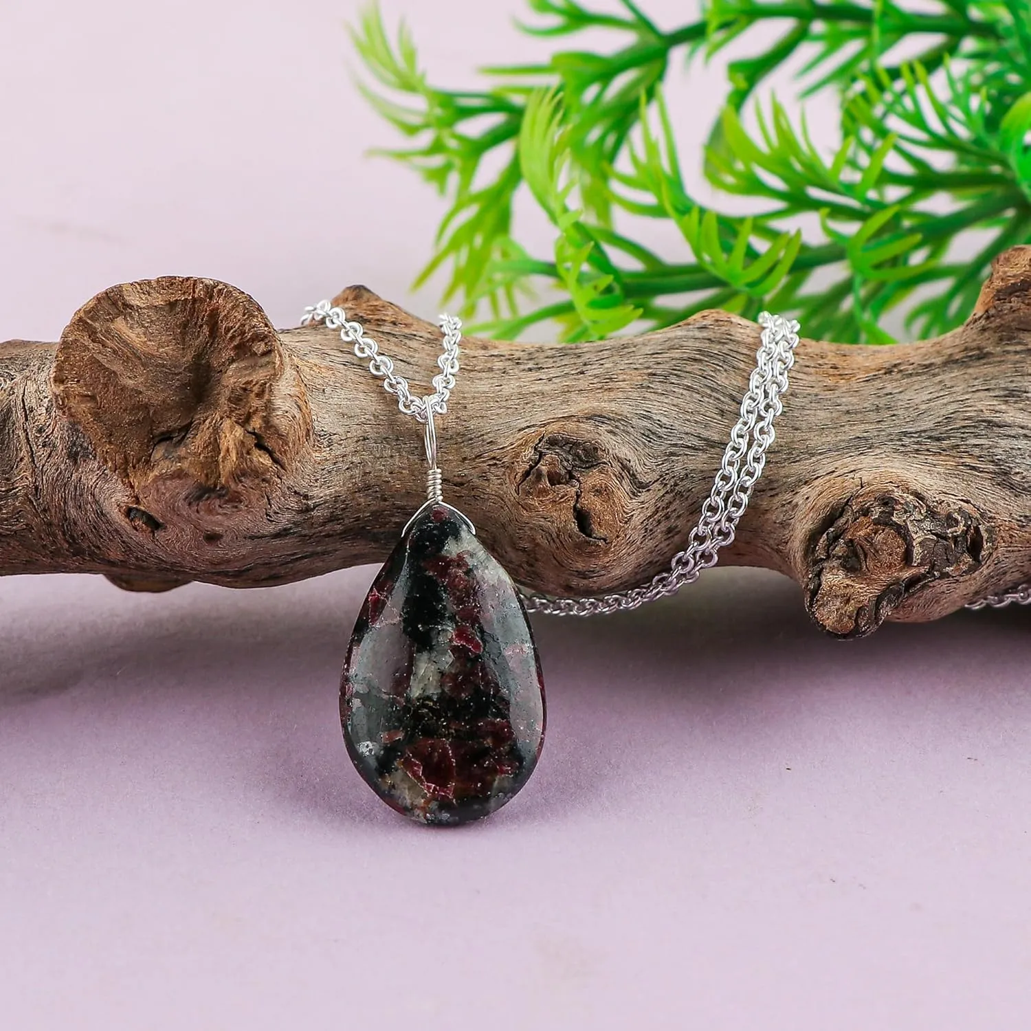 Natural Eudialyte Gemstone Pendant Necklace | Polished Stones | Silve Plated | Handcrafted Designer Jewelry | Chakra Healing Crystal | Adjustable Chain | Elegant Gift for Women | 18inch