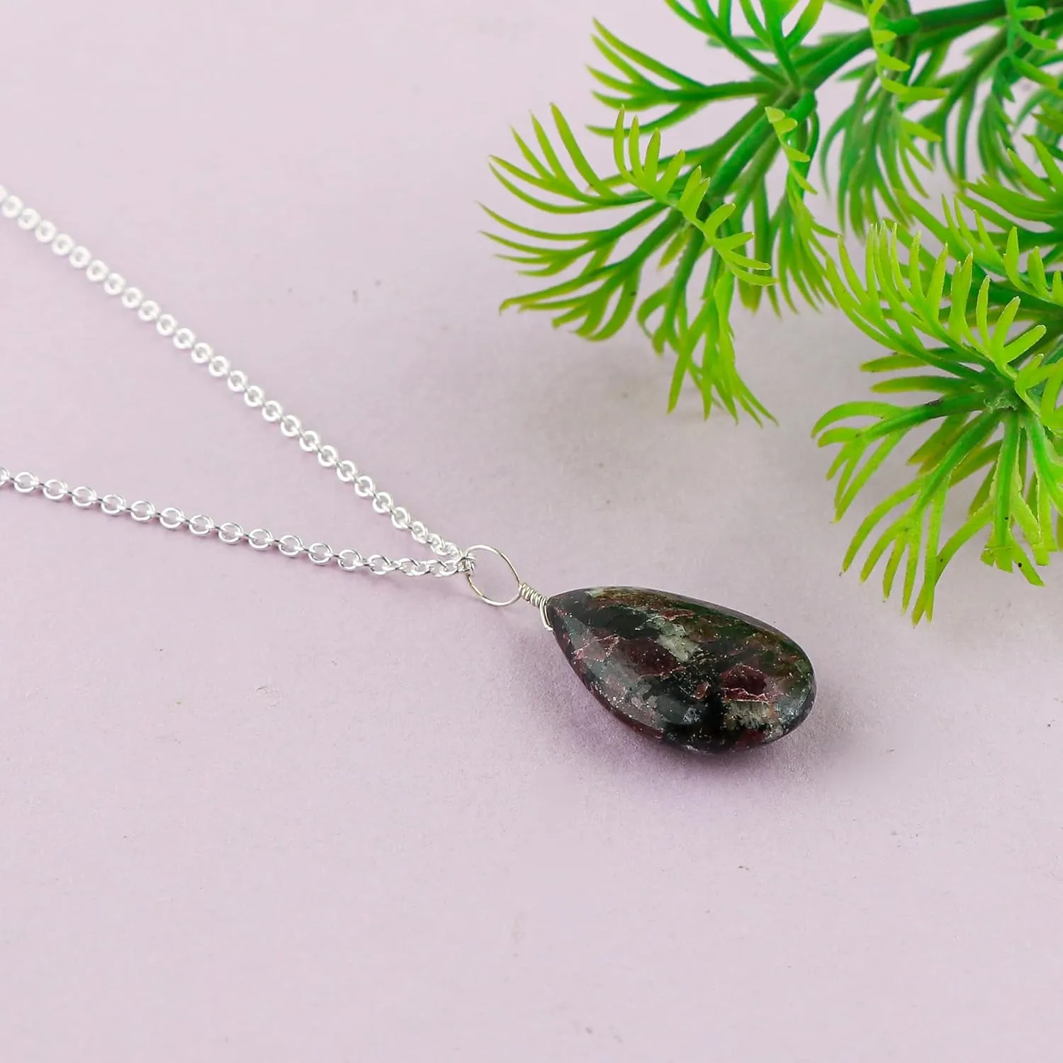 Natural Eudialyte Gemstone Pendant Necklace | Polished Stones | Silve Plated | Handcrafted Designer Jewelry | Chakra Healing Crystal | Adjustable Chain | Elegant Gift for Women | 18inch