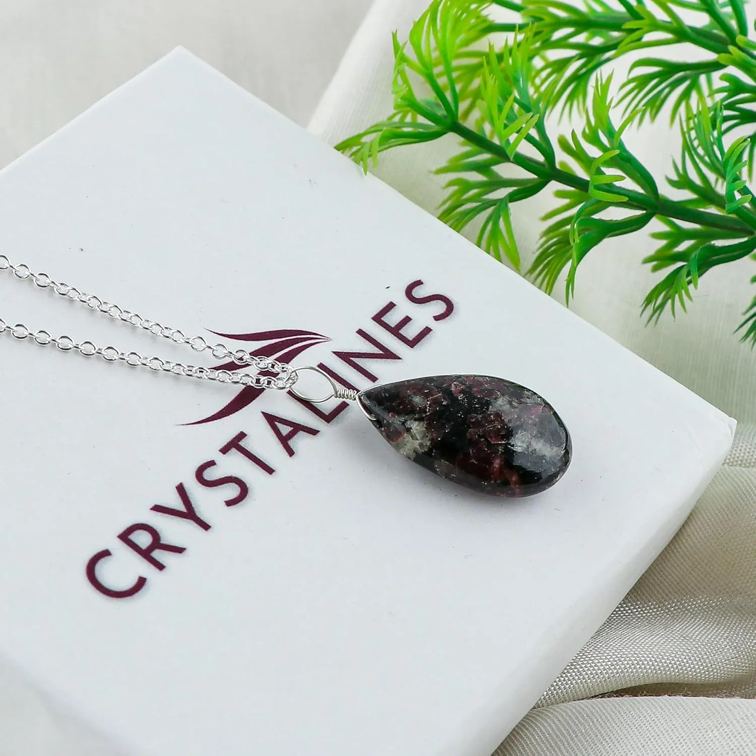 Natural Eudialyte Gemstone Pendant Necklace | Polished Stones | Silve Plated | Handcrafted Designer Jewelry | Chakra Healing Crystal | Adjustable Chain | Elegant Gift for Women | 18inch