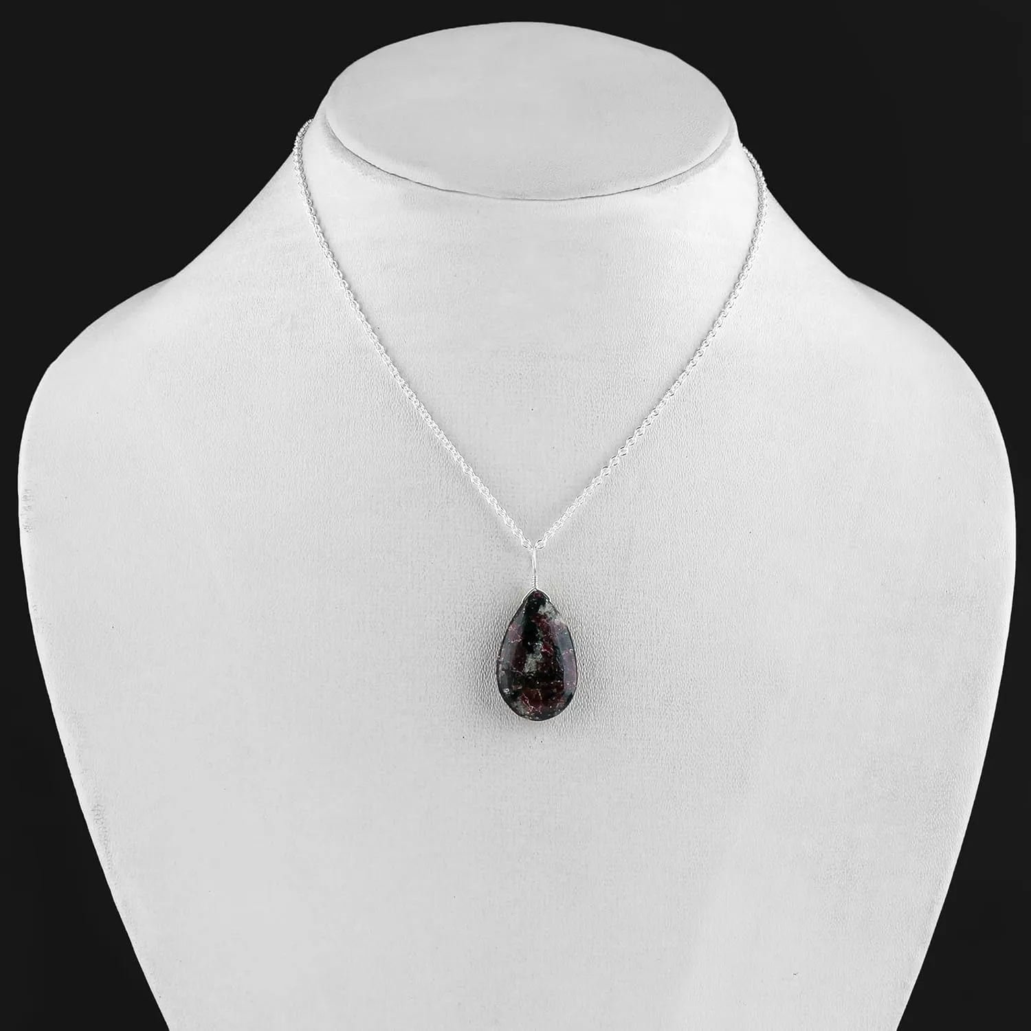 Natural Eudialyte Gemstone Pendant Necklace | Polished Stones | Silve Plated | Handcrafted Designer Jewelry | Chakra Healing Crystal | Adjustable Chain | Elegant Gift for Women | 18inch