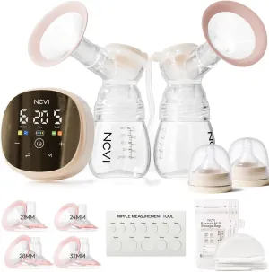 NCVI Double Electric Breast Pump 8116, Customizable Mode/Suction/Speed and Hospital Grade Suction, Portable Rechargeable Breastfeeding Pump, 21/24/28/32mm, Comfortable & Efficient for Work/Home/Trip