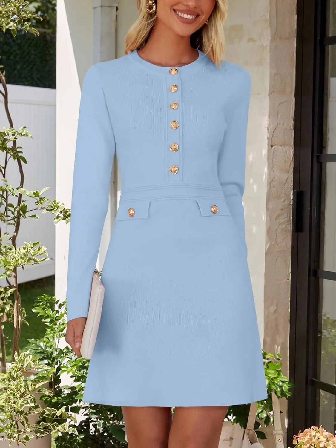 NENONA Women's 2025 Fall Sweater Dress Winter Long Sleeve Button Elegant Formal Party Mini Dresses