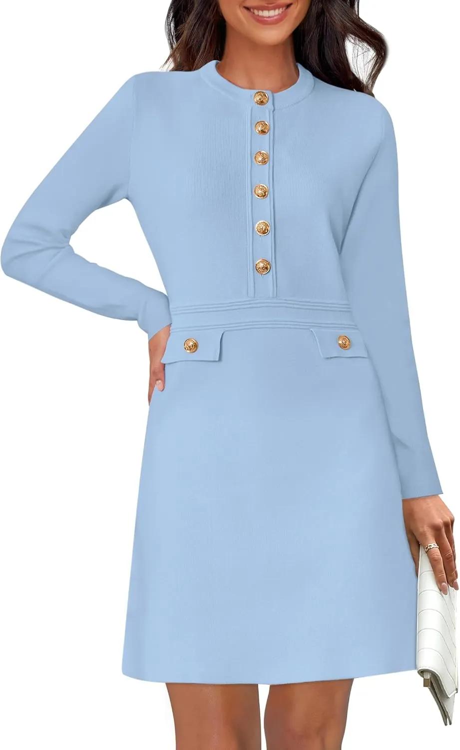 NENONA Women's 2025 Fall Sweater Dress Winter Long Sleeve Button Elegant Formal Party Mini Dresses