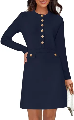 NENONA Women's 2025 Fall Sweater Dress Winter Long Sleeve Button Elegant Formal Party Mini Dresses