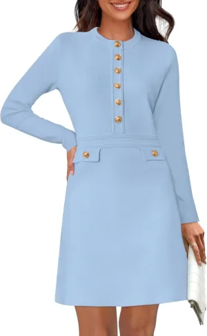 NENONA Women's 2025 Fall Sweater Dress Winter Long Sleeve Button Elegant Formal Party Mini Dresses