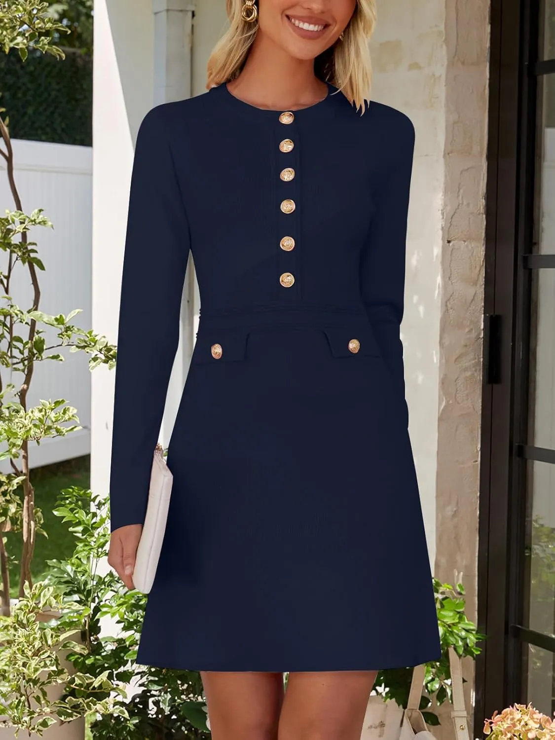 NENONA Women's 2025 Fall Sweater Dress Winter Long Sleeve Button Elegant Formal Party Mini Dresses