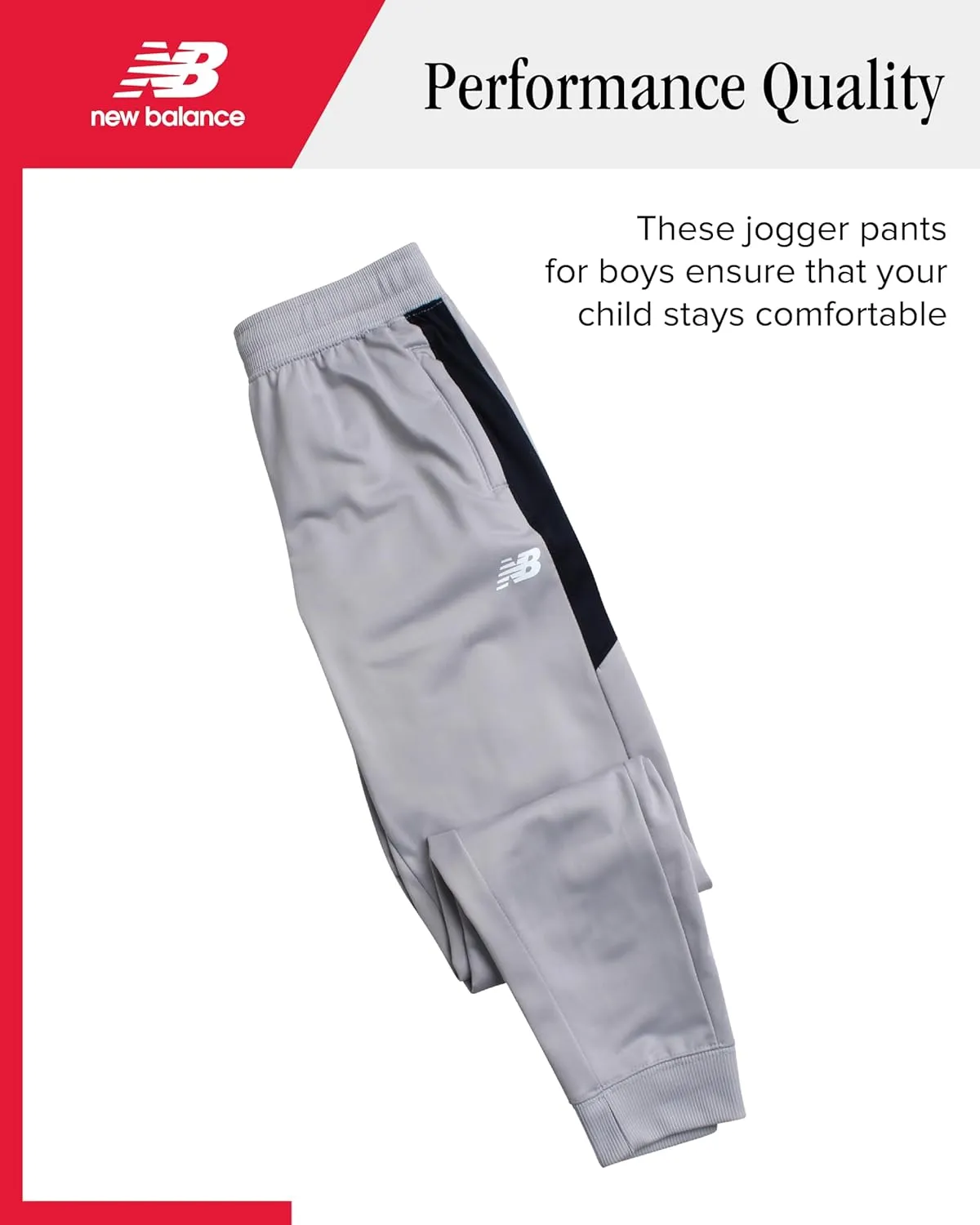 New Balance Boys Sweatpants - Stretch Performance Tricot Activewear Boys Joggers Athletic Pants with Zip Pockets (Size: 8-20)