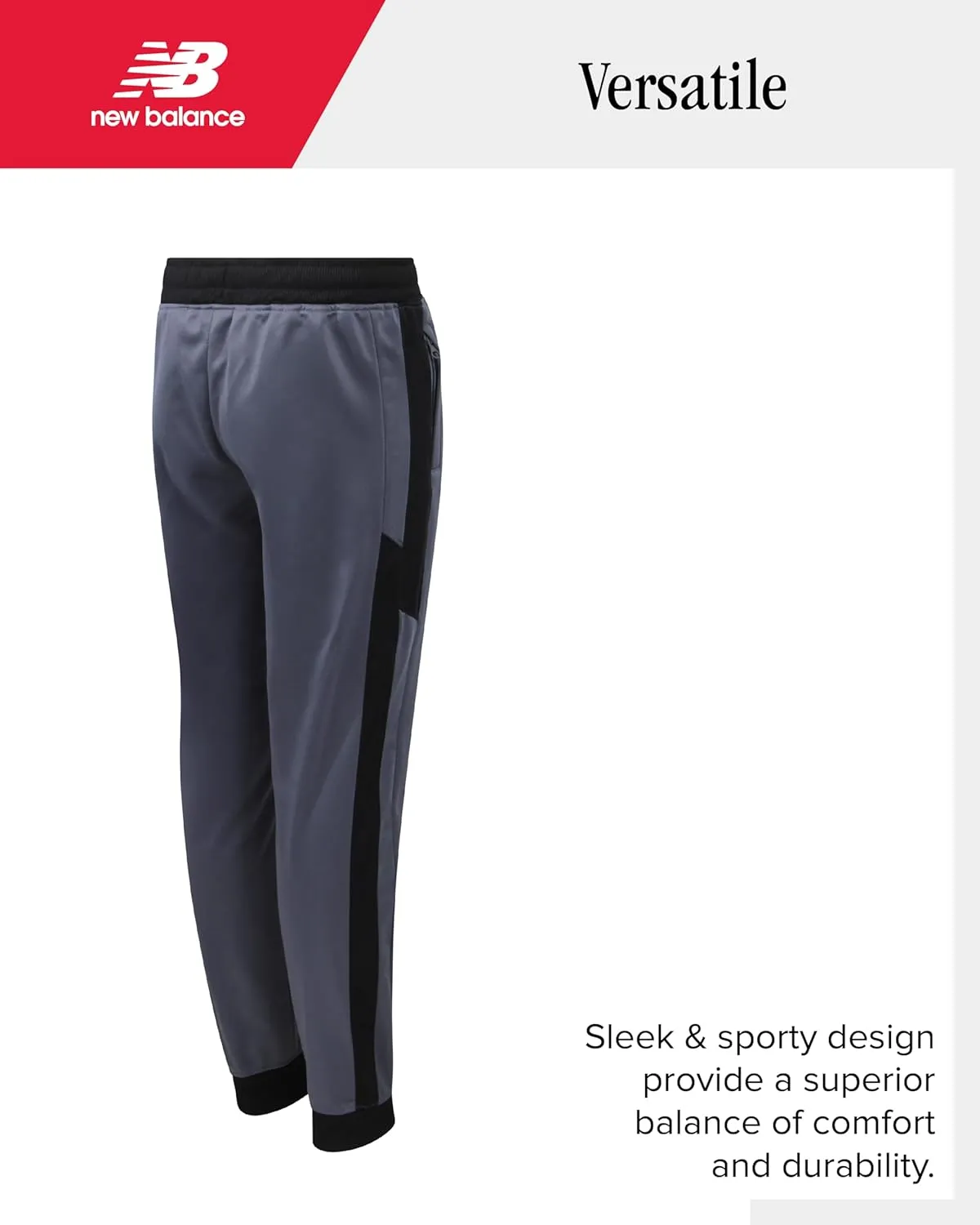 New Balance Boys Sweatpants - Stretch Performance Tricot Activewear Boys Joggers Athletic Pants with Zip Pockets (Size: 8-20)