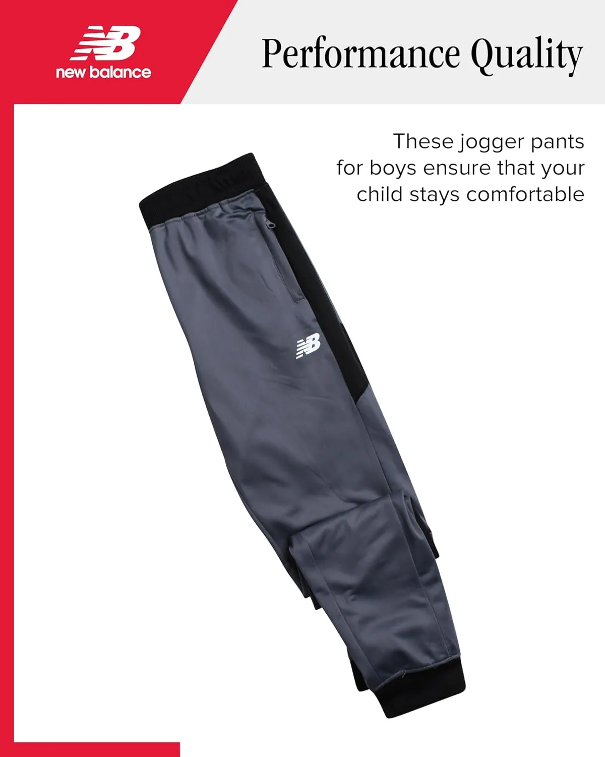 New Balance Boys Sweatpants - Stretch Performance Tricot Activewear Boys Joggers Athletic Pants with Zip Pockets (Size: 8-20)