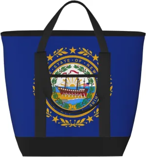 New Hampshire state flag Tote Bag With Zipper,Insulated Cooler Bag,Reusable Grocery Bags,Suitable For Adults To Work Outdoors