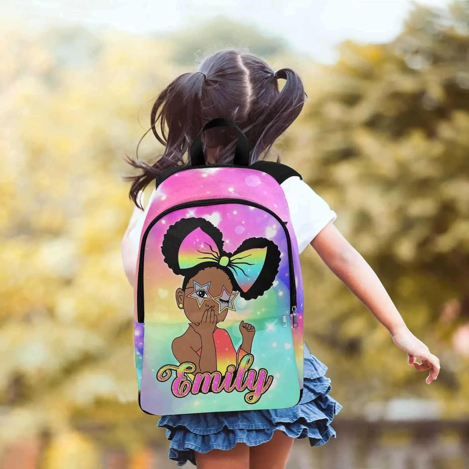 Newcos Custom School Backpack Girls, Personalized Kids Bookbag with Name Multi Colorful Girls Backpack Casual Travel Laptop Daypack for Teenage Daughter Back to School Gift