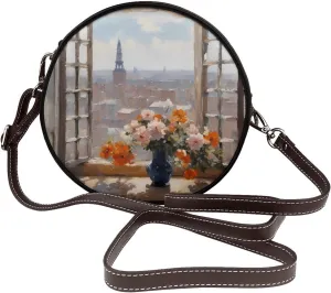 Nice Terrace Removable Shoulder Strap Waterproof Leather Shoulder Round Bag Crossbody Bag Travel Shopping Dating Handbag Purse