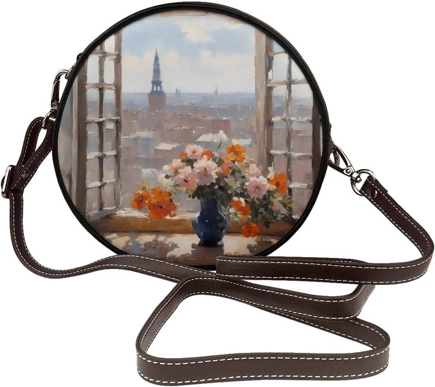 Nice Terrace Removable Shoulder Strap Waterproof Leather Shoulder Round Bag Crossbody Bag Travel Shopping Dating Handbag Purse