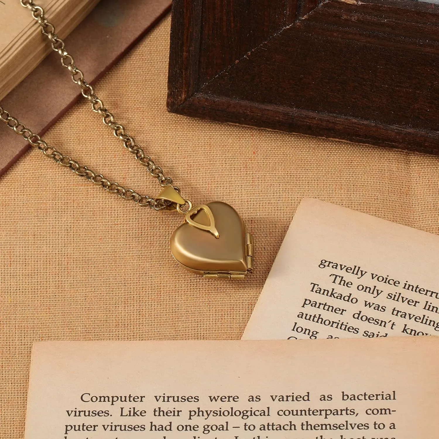 Nobelook Personalized Love Heart Locket Necklace That Holds 4 Photos Customizable Pendant Charms For Women Gold Plated Vintage Necklace for Mother Girls Christmas Birthday Gift Chain Length 31.49" Adjustable