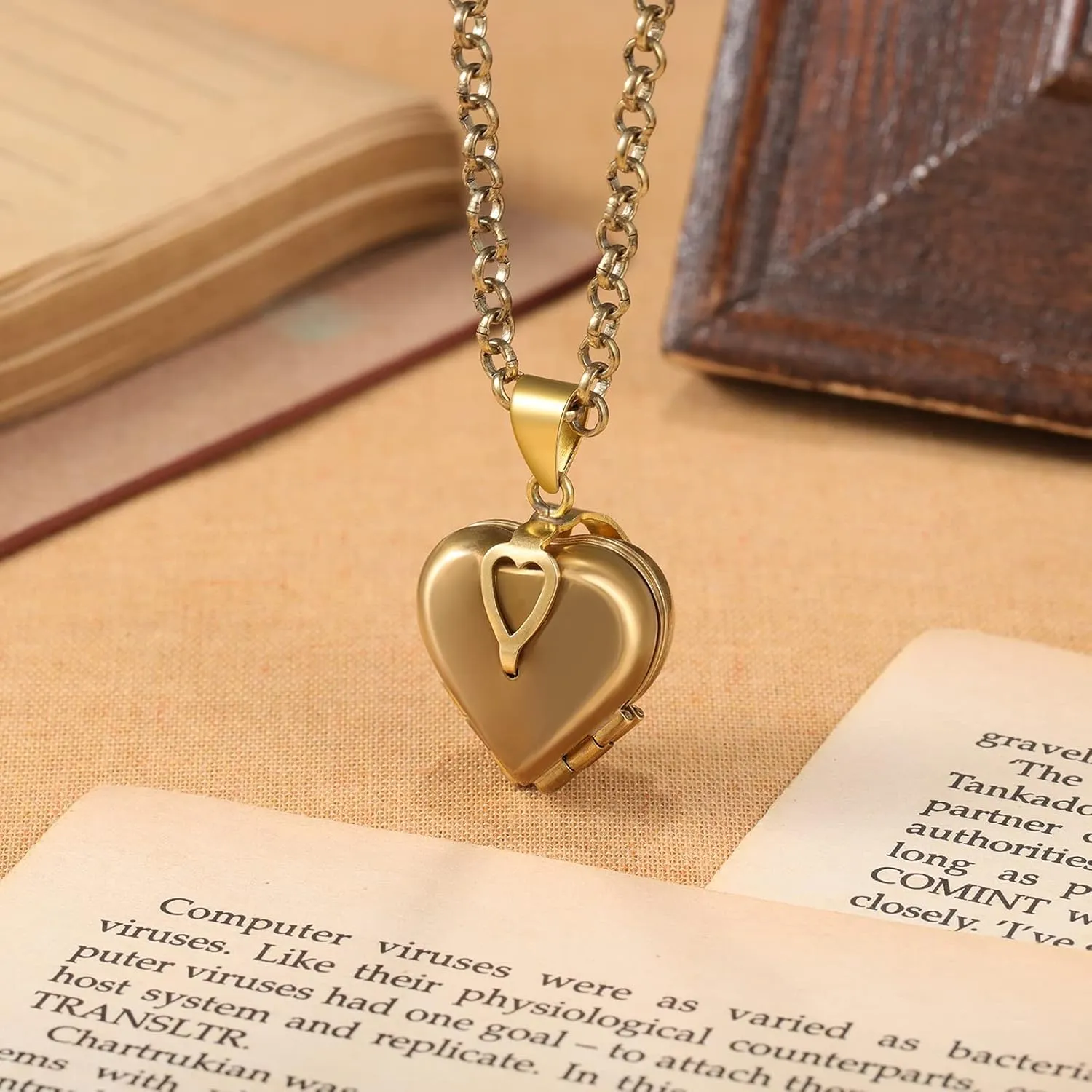 Nobelook Personalized Love Heart Locket Necklace That Holds 4 Photos Customizable Pendant Charms For Women Gold Plated Vintage Necklace for Mother Girls Christmas Birthday Gift Chain Length 31.49" Adjustable