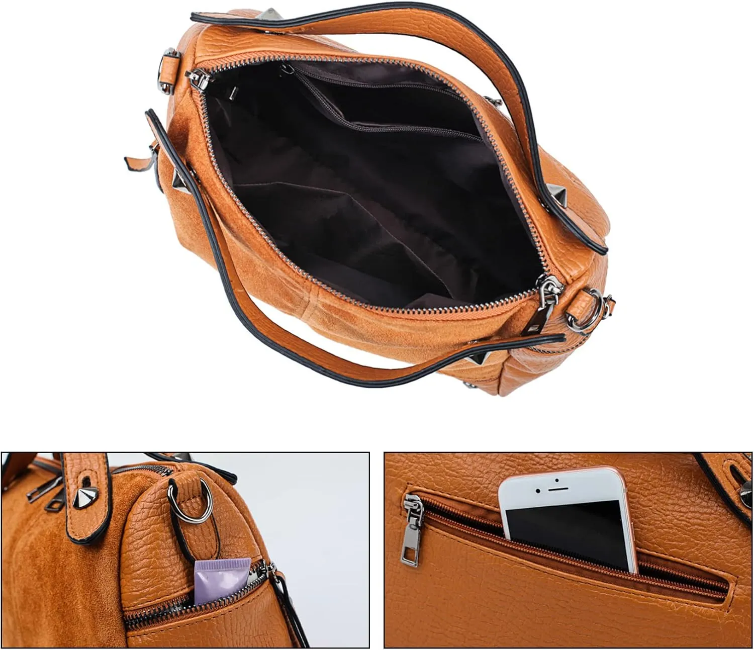 NOTAG Women Handbags Fashion Designer Shoulder Bag PU Leather Crossbody Bag Rivet Top Handle Purses