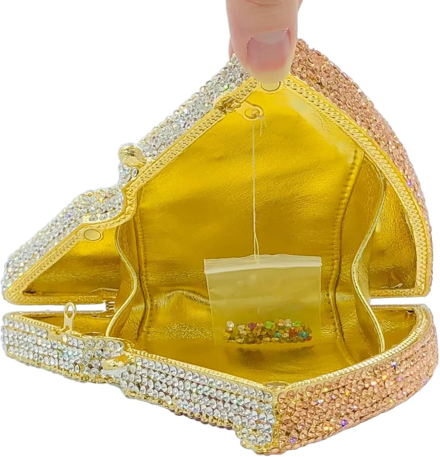 Novelty 3D Pizza Shape Women Crystal Clutch Evening Bag Party Prom Dinner Rhinestone Clutch Purses and Handbags,Mini