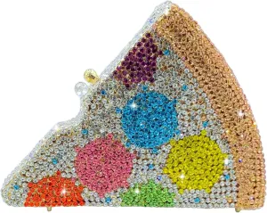 Novelty 3D Pizza Shape Women Crystal Clutch Evening Bag Party Prom Dinner Rhinestone Clutch Purses and Handbags,Mini