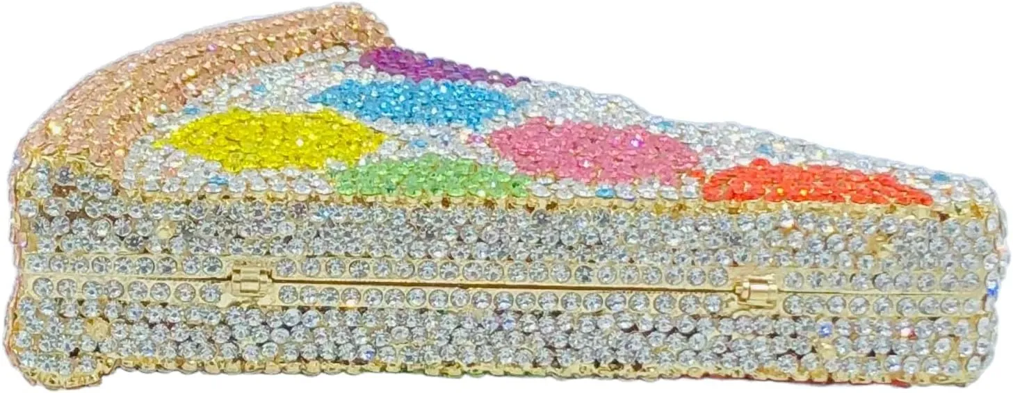 Novelty 3D Pizza Shape Women Crystal Clutch Evening Bag Party Prom Dinner Rhinestone Clutch Purses and Handbags,Mini