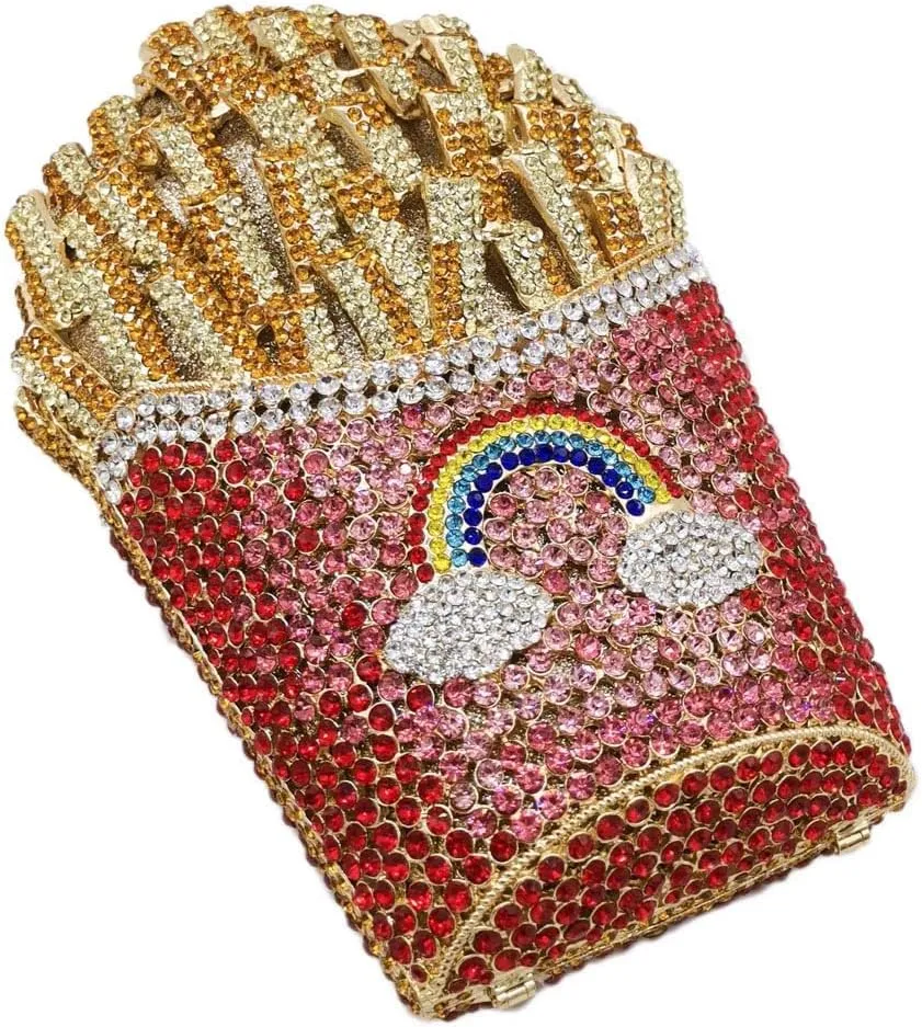 Novelty Fries Chip Women Evening Handbags Party Dinner Crystal Clutch Bag Bridal Rhinestone Clutch Bag,Small