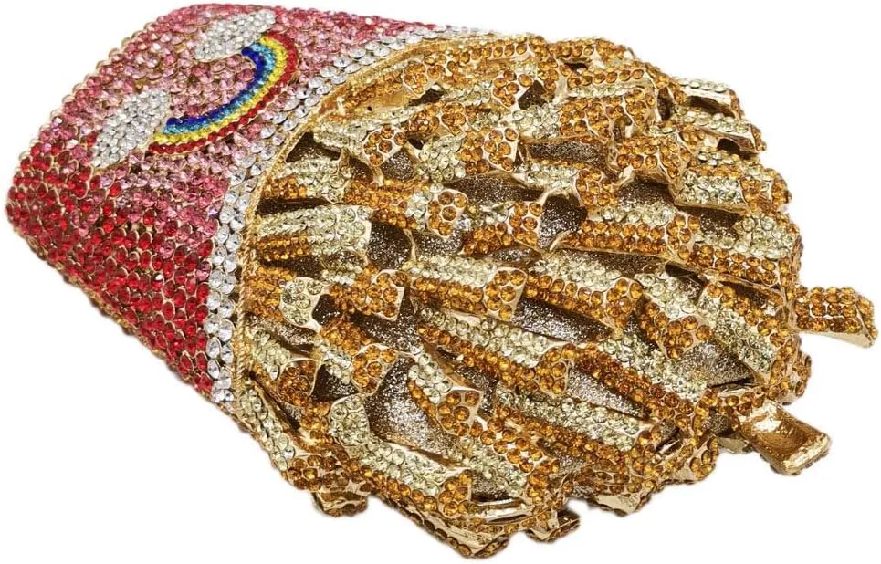 Novelty Fries Chip Women Evening Handbags Party Dinner Crystal Clutch Bag Bridal Rhinestone Clutch Bag,Small