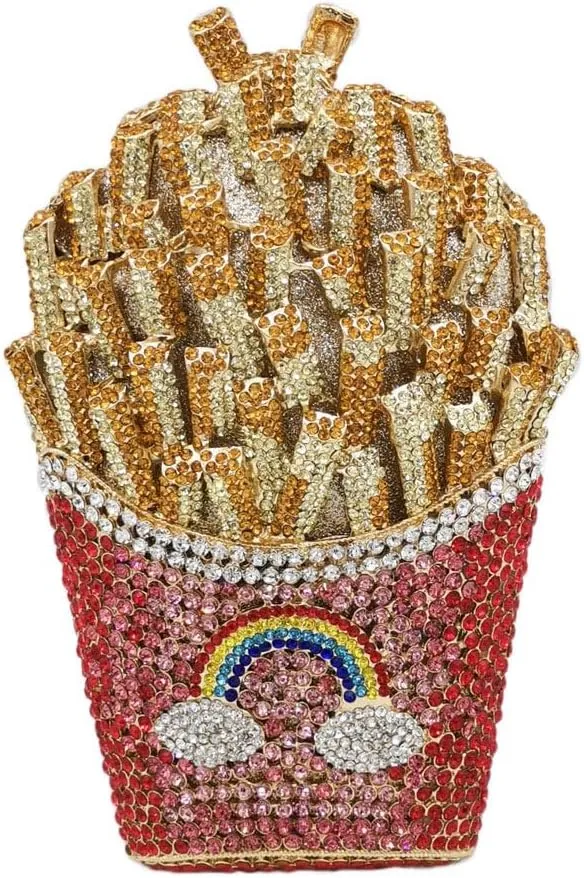 Novelty Fries Chip Women Evening Handbags Party Dinner Crystal Clutch Bag Bridal Rhinestone Clutch Bag,Small
