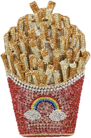 Novelty Fries Chip Women Evening Handbags Party Dinner Crystal Clutch Bag Bridal Rhinestone Clutch Bag,Small