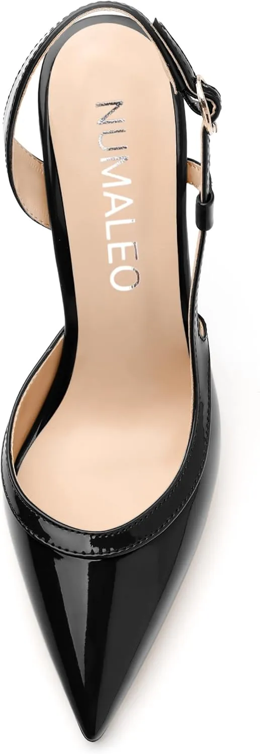 NUMALEO Women's Pointed Toe High Stiletto Heels Slingback High Heel Pumps Backless Patent Leather Fashion Sexy Dress Shoes for Women
