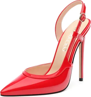 NUMALEO Women's Pointed Toe High Stiletto Heels Slingback High Heel Pumps Backless Patent Leather Fashion Sexy Dress Shoes for Women