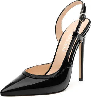 NUMALEO Women's Pointed Toe High Stiletto Heels Slingback High Heel Pumps Backless Patent Leather Fashion Sexy Dress Shoes for Women