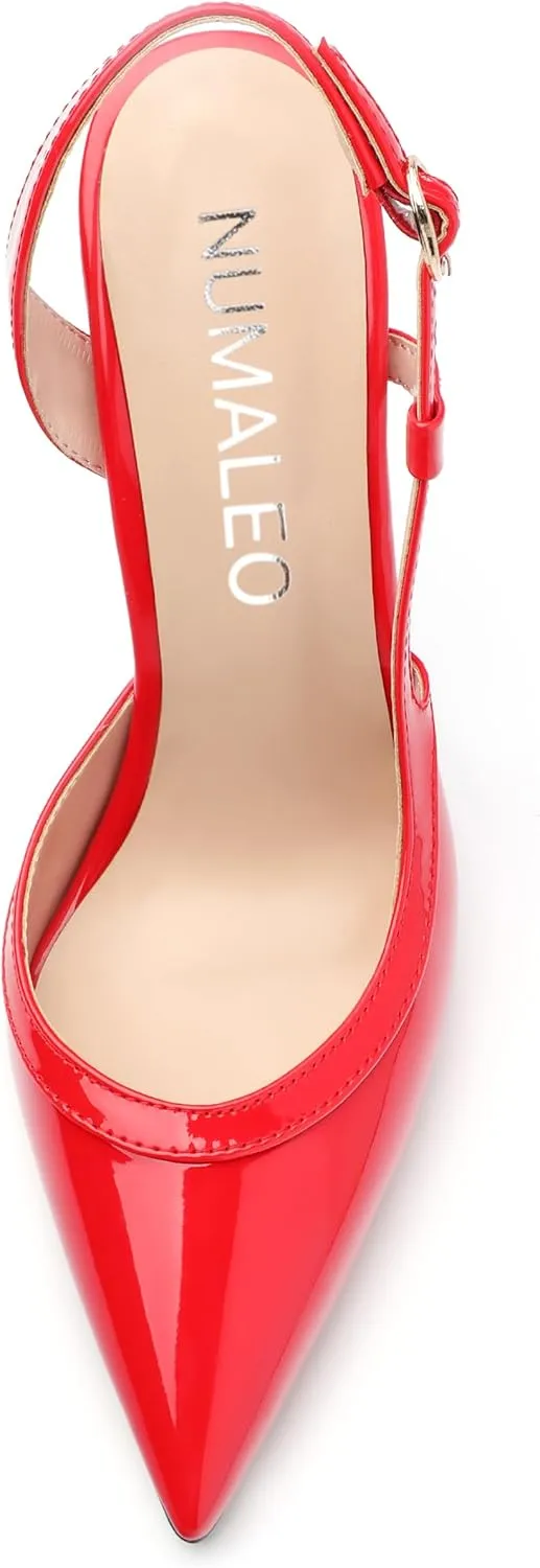 NUMALEO Women's Pointed Toe High Stiletto Heels Slingback High Heel Pumps Backless Patent Leather Fashion Sexy Dress Shoes for Women