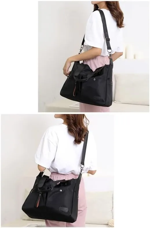 Nylon Crossbody Bags for Women Waterproof Shoulder Messenger Bag Large Multifunctional Top Handle Handbag Casual Tote Black