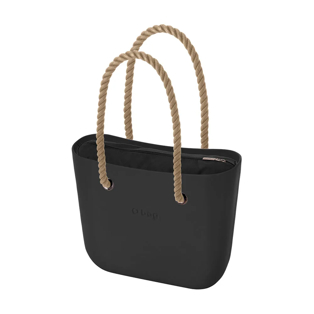 O BAG Classic XL with Canvas Fabric Inner Bag & Long Rope Handle in Black