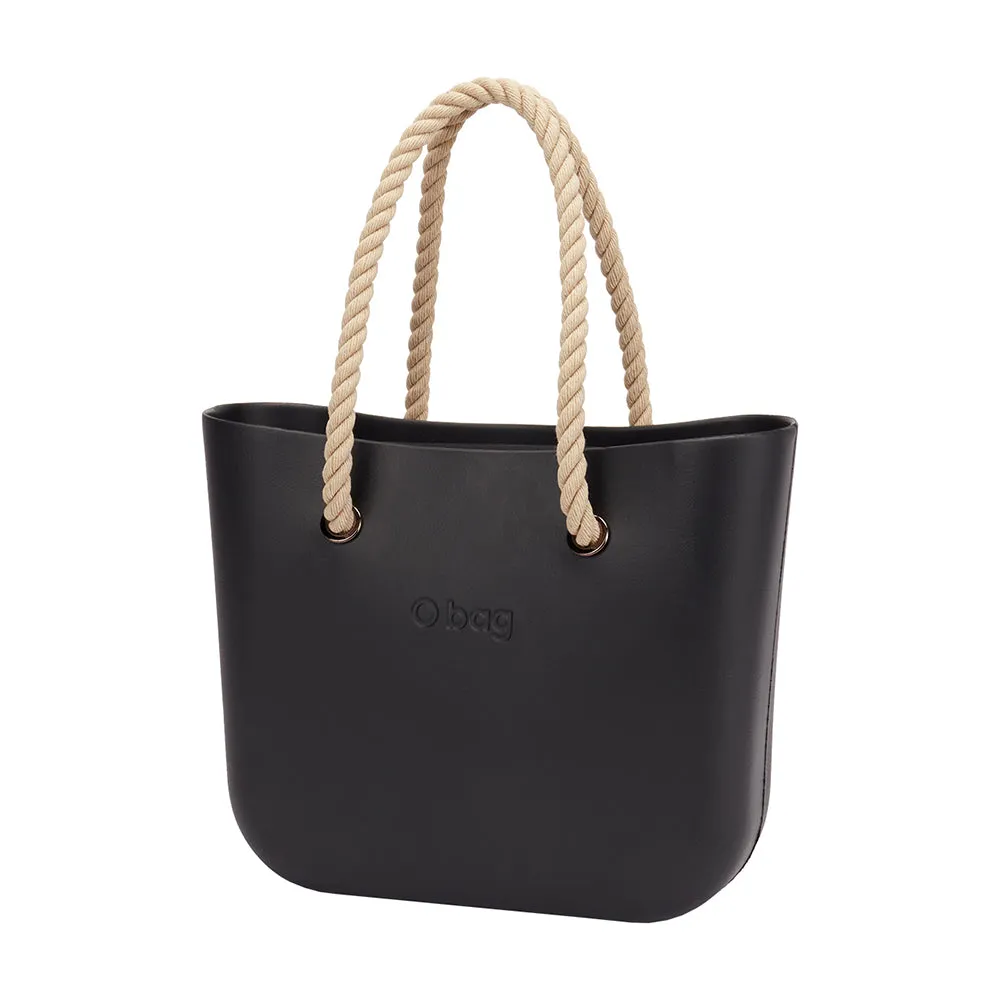 O BAG Classic XL with Canvas Fabric Inner Bag & Long Rope Handle in Black