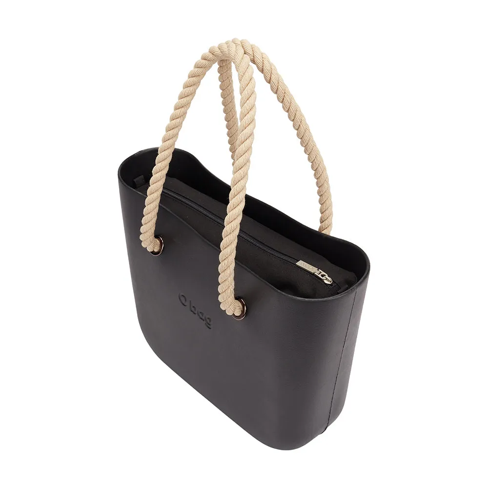 O BAG Classic XL with Canvas Fabric Inner Bag & Long Rope Handle in Black