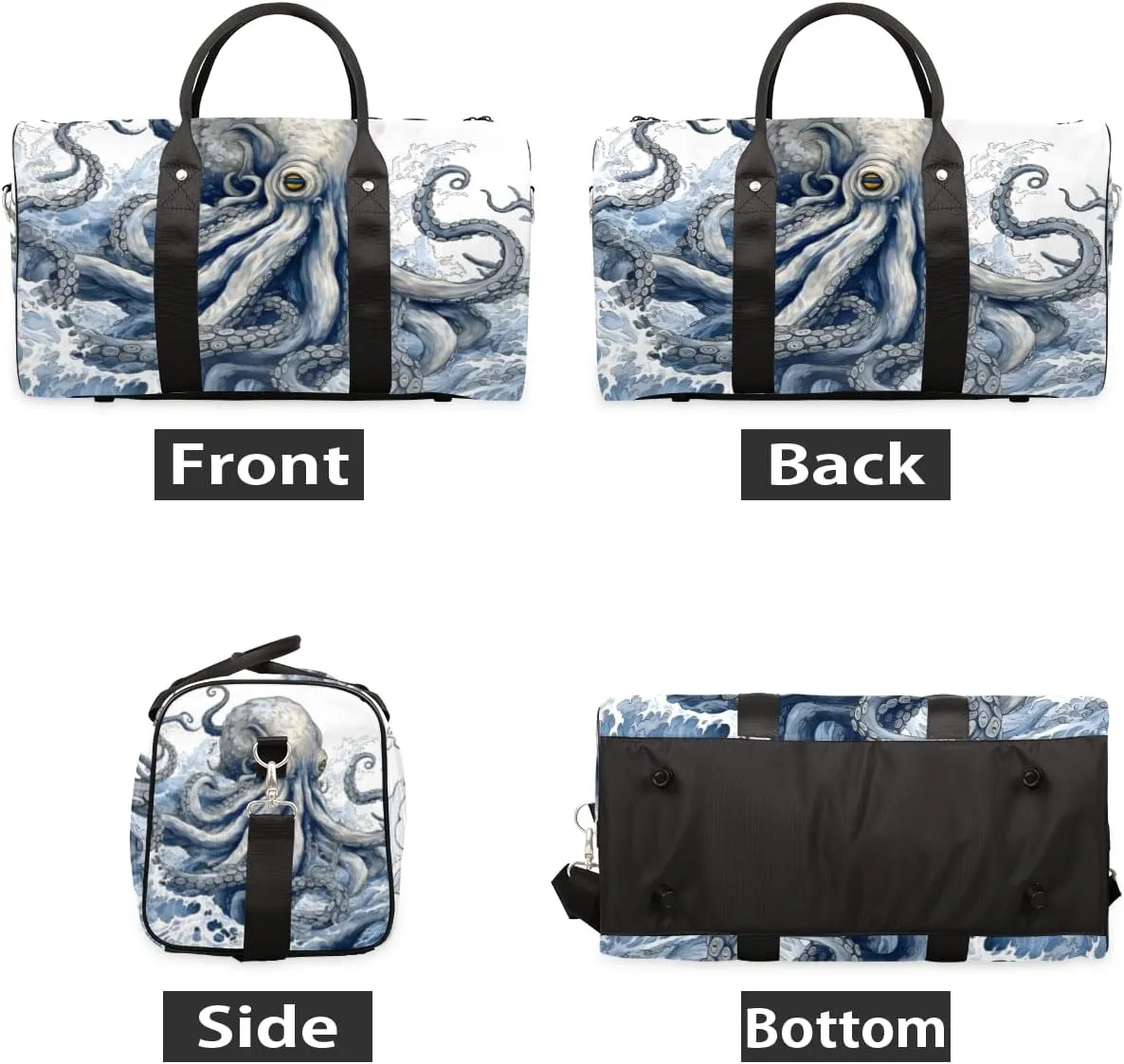 Ocean Octopus Travel Duffle Bag for Women Men Gym Duffel Foldable Bag Waterproof Weekender Natical Waves Duffle Tote